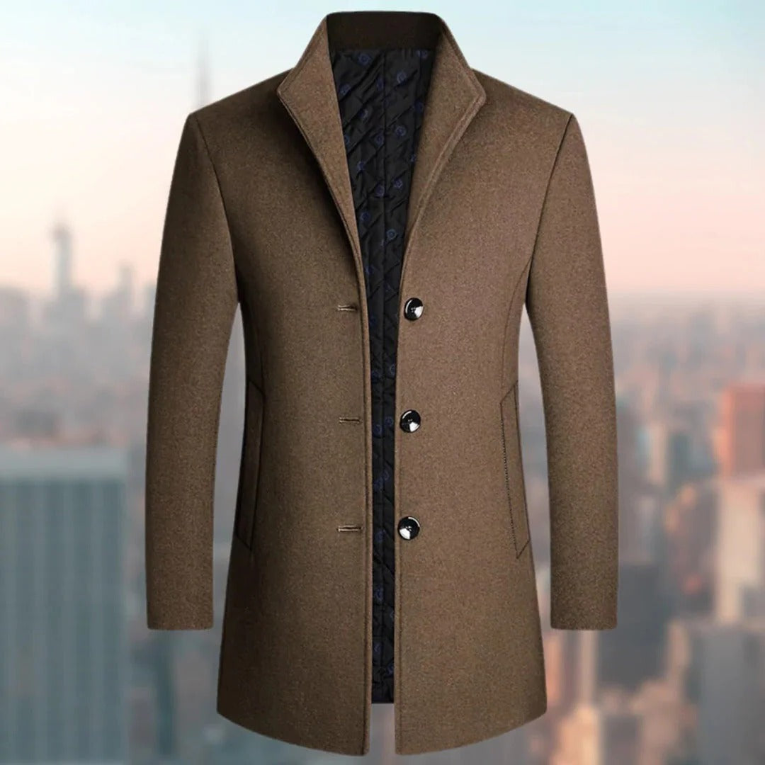 Manteau en laine homme mi-long à col montant et simple boutonnage 2