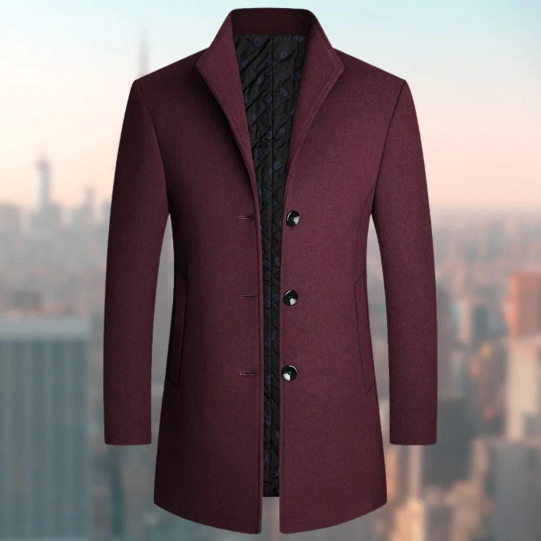 Manteau en laine homme mi-long à col montant et simple boutonnage 3