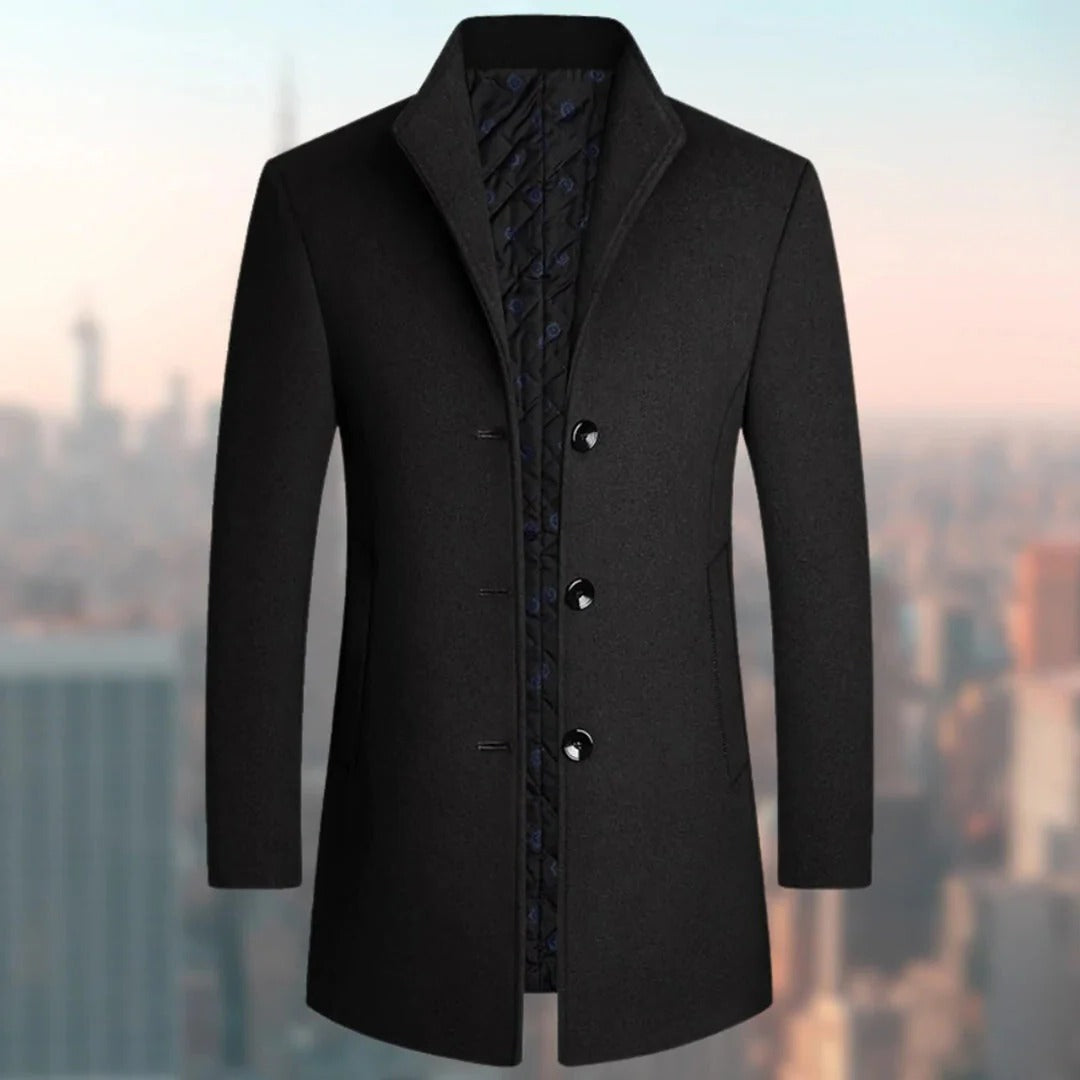 Manteau en laine homme mi-long à col montant et simple boutonnage 4