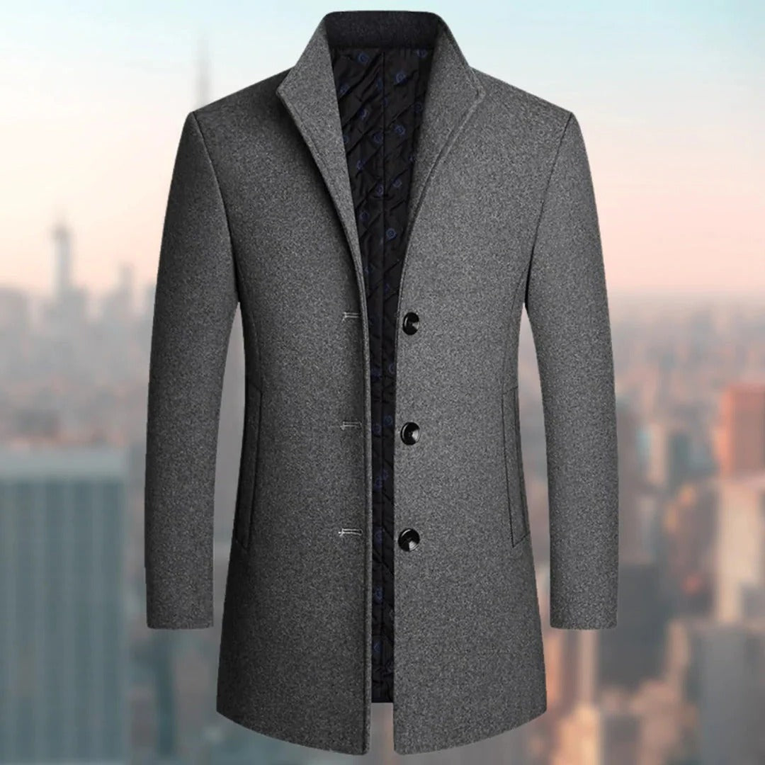 Manteau en laine homme mi-long à col montant et simple boutonnage 5