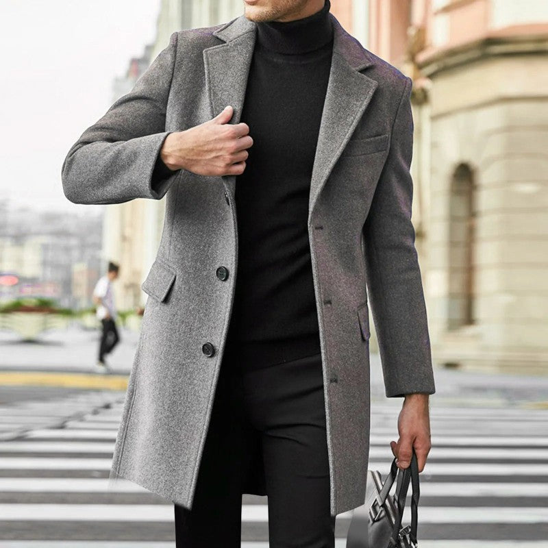 Manteau en laine homme mi-long à col tailleur et coupe ajustée 4