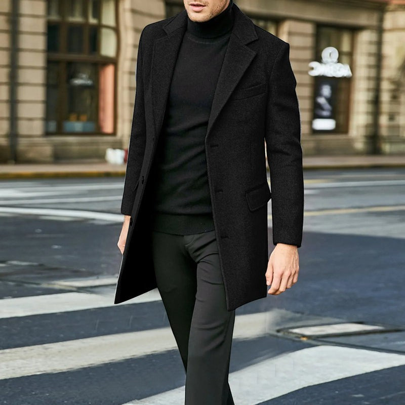 Manteau en laine homme mi-long à col tailleur et coupe ajustée 5