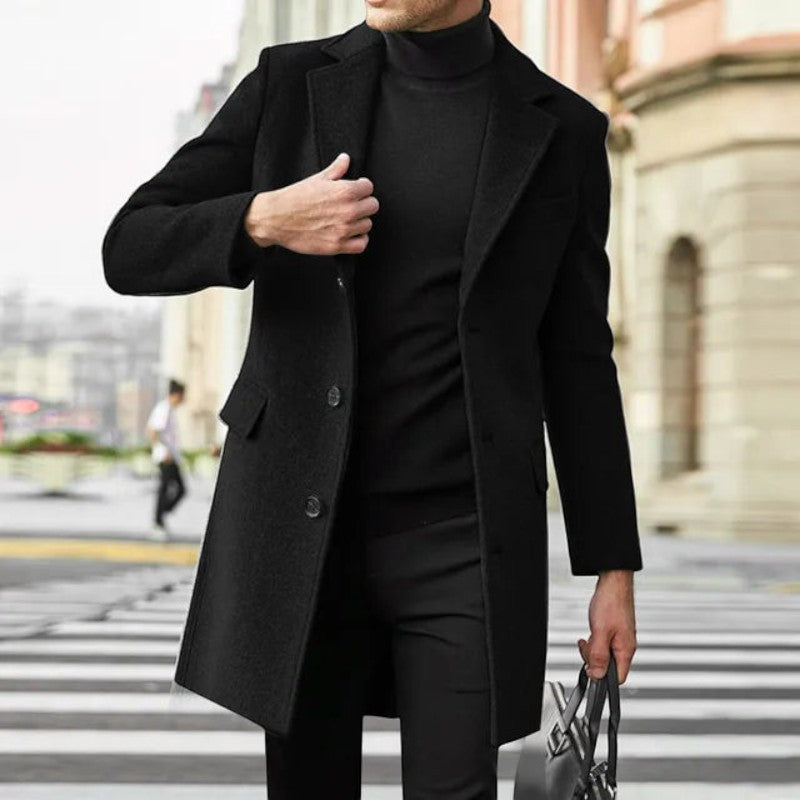 Manteau en laine homme mi-long à col tailleur et coupe ajustée 6