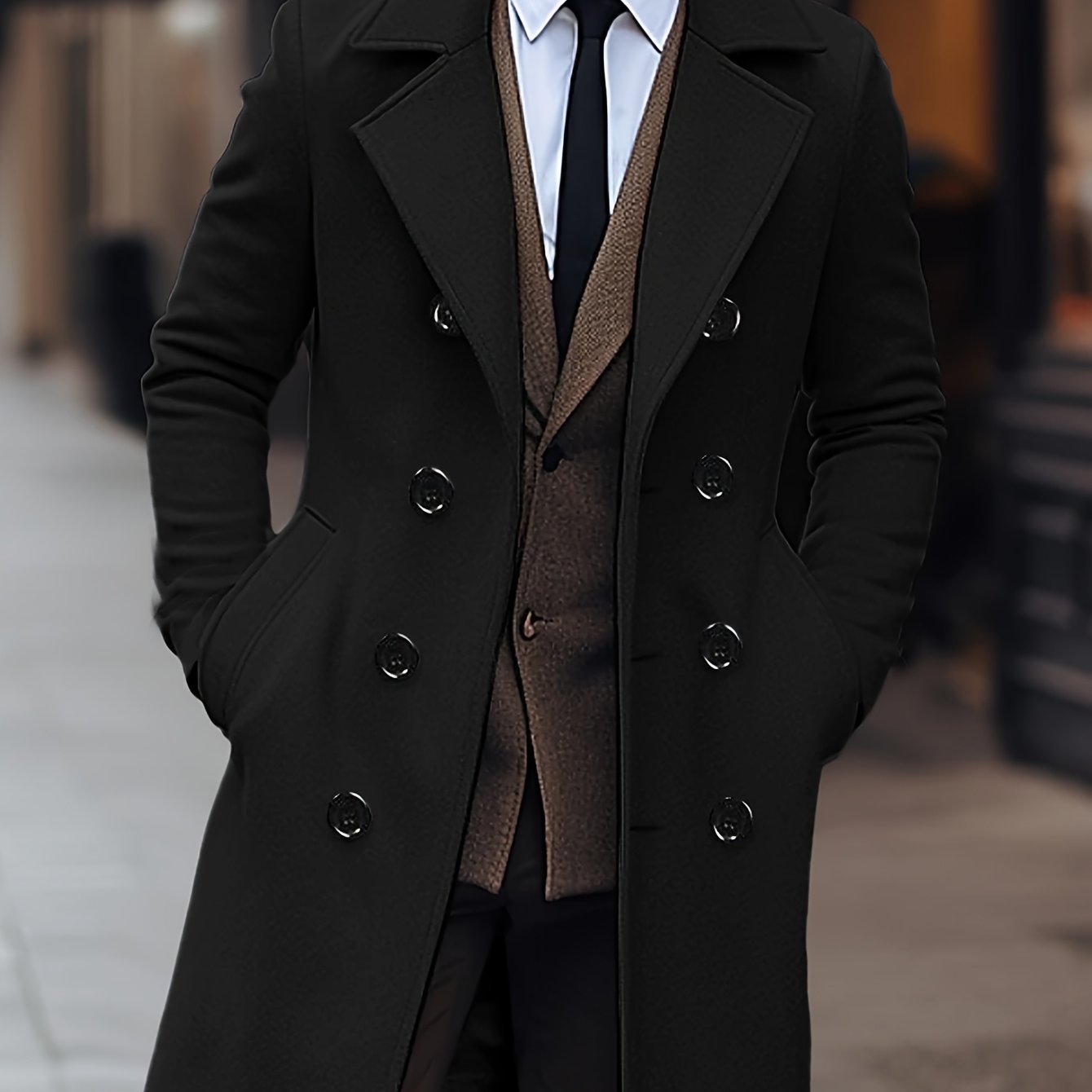 Manteau en laine homme mi-long à double boutonnage et coupe ajustée 1
