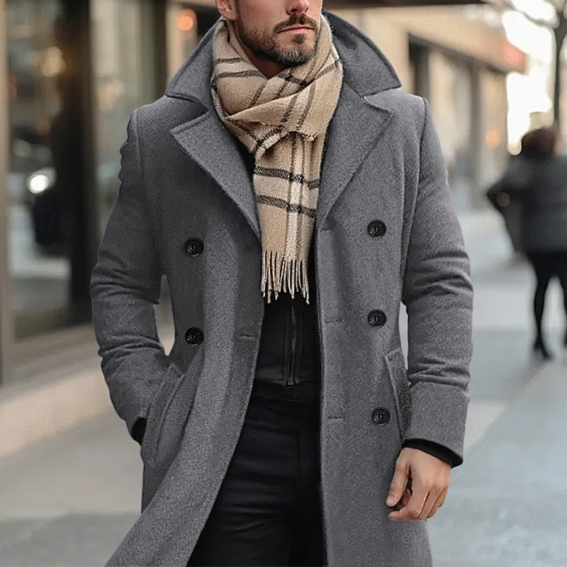 Manteau en laine homme mi-long à double boutonnage et poches à rabat 1