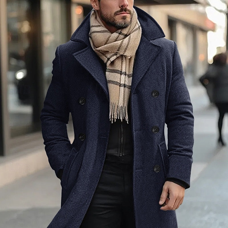 Manteau en laine homme mi-long à double boutonnage et poches à rabat 2