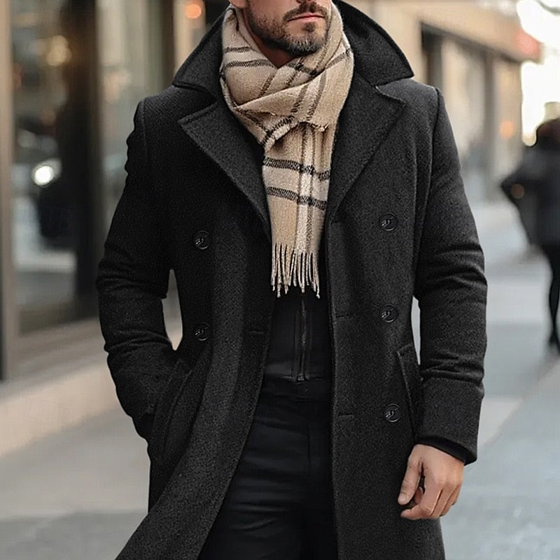 Manteau en laine homme mi-long à double boutonnage et poches à rabat 3