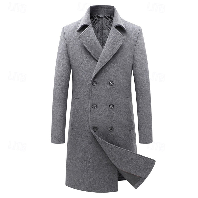 Manteau en laine homme mi-long à double boutonnage et poches à rabat 4