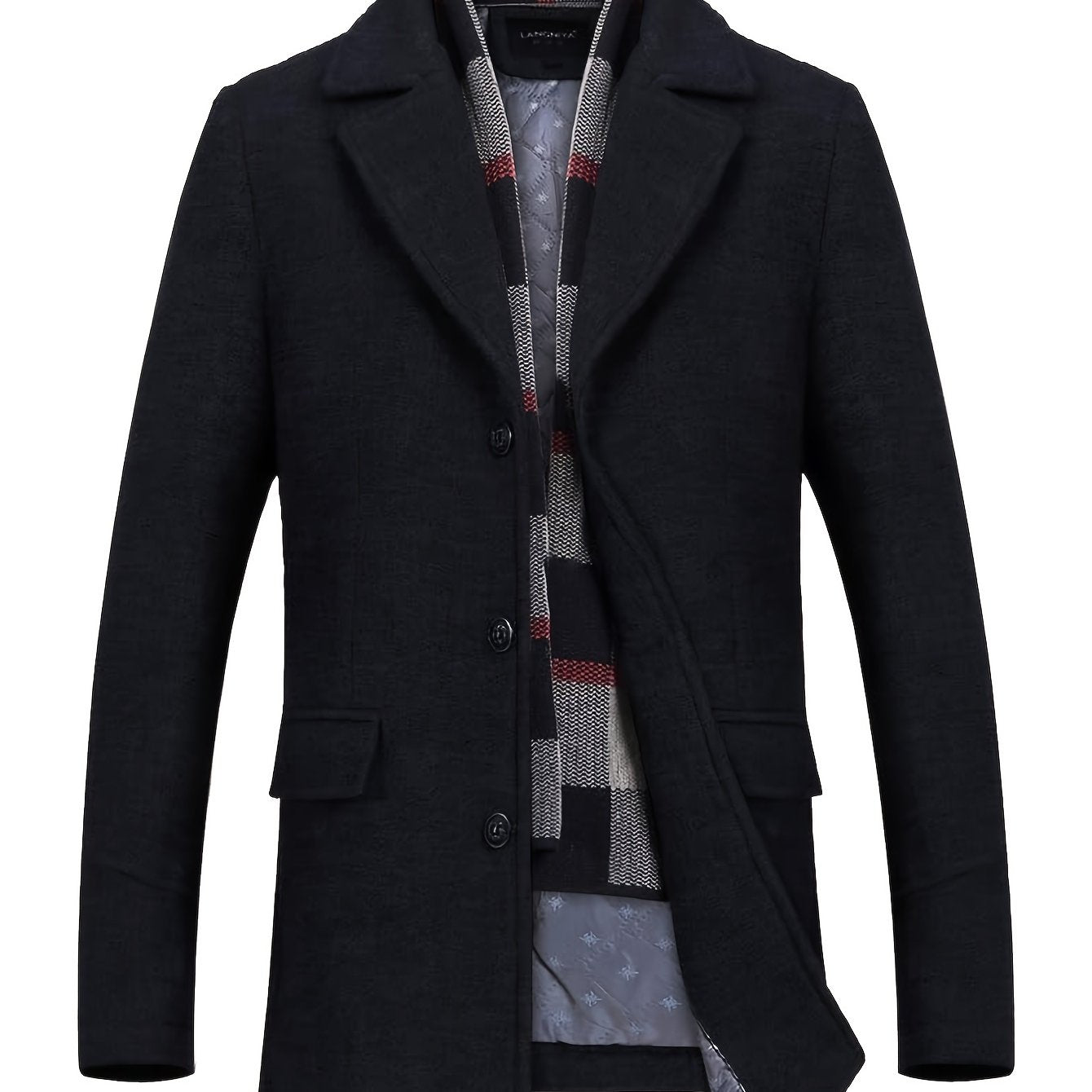 Manteau en laine homme mi-long à écharpe amovible et doublure matelassée 1