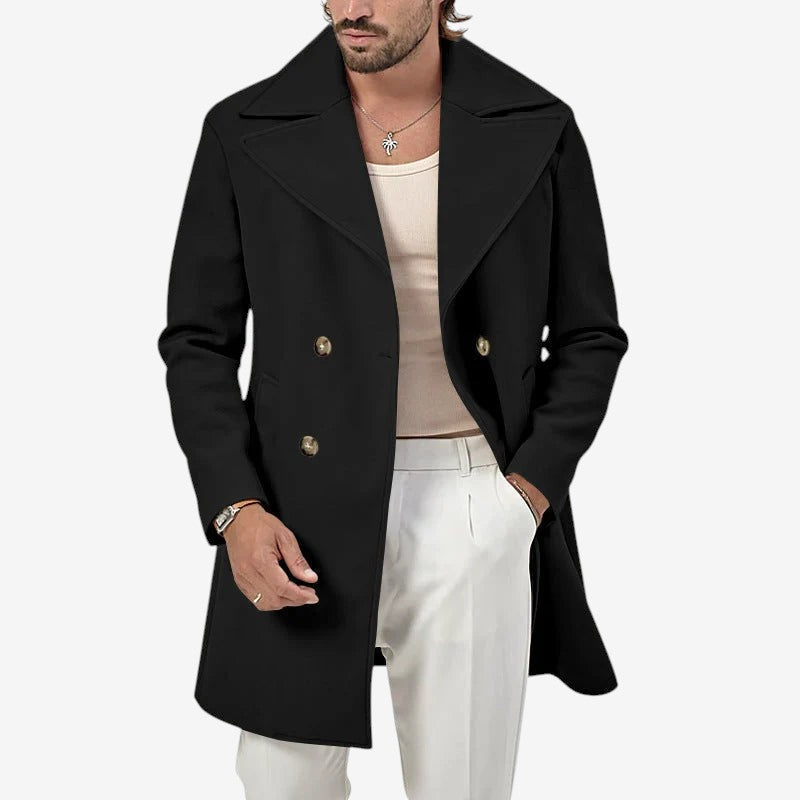 Manteau en laine homme mi-long à larges revers et double boutonnage 1