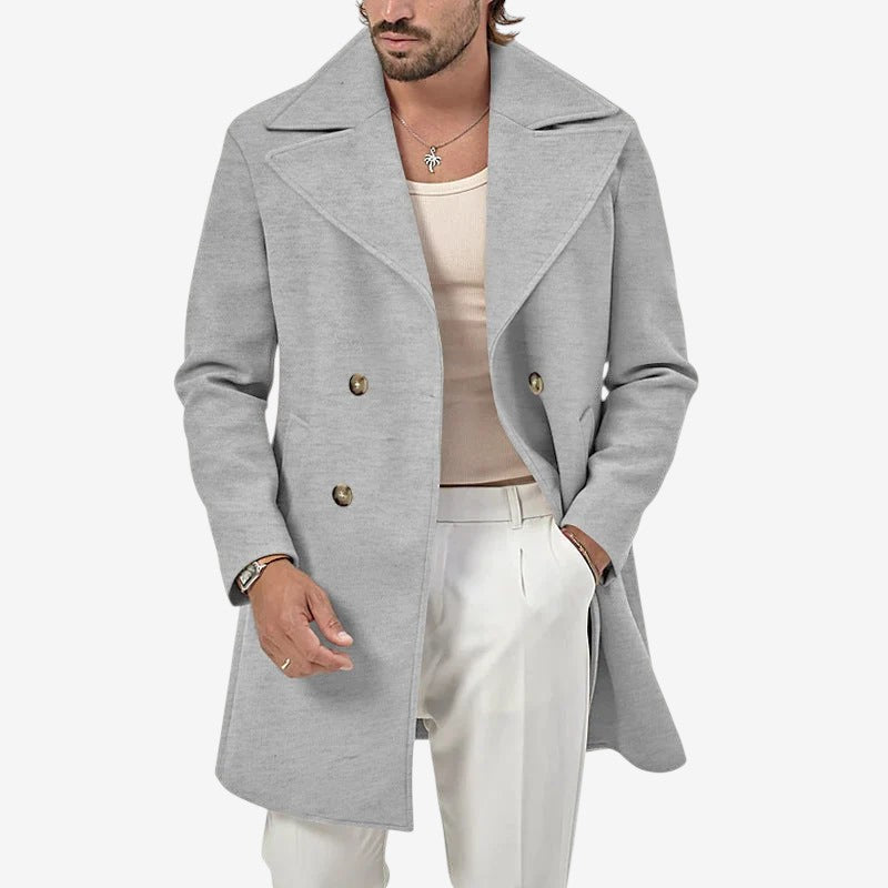 Manteau en laine homme mi-long à larges revers et double boutonnage 2