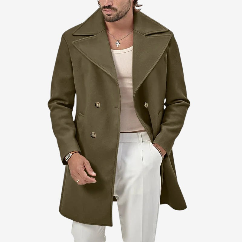 Manteau en laine homme mi-long à larges revers et double boutonnage 3