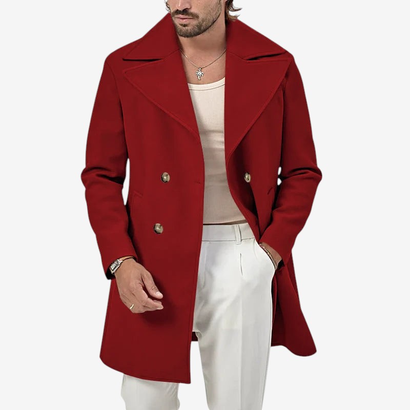 Manteau en laine homme mi-long à larges revers et double boutonnage 4