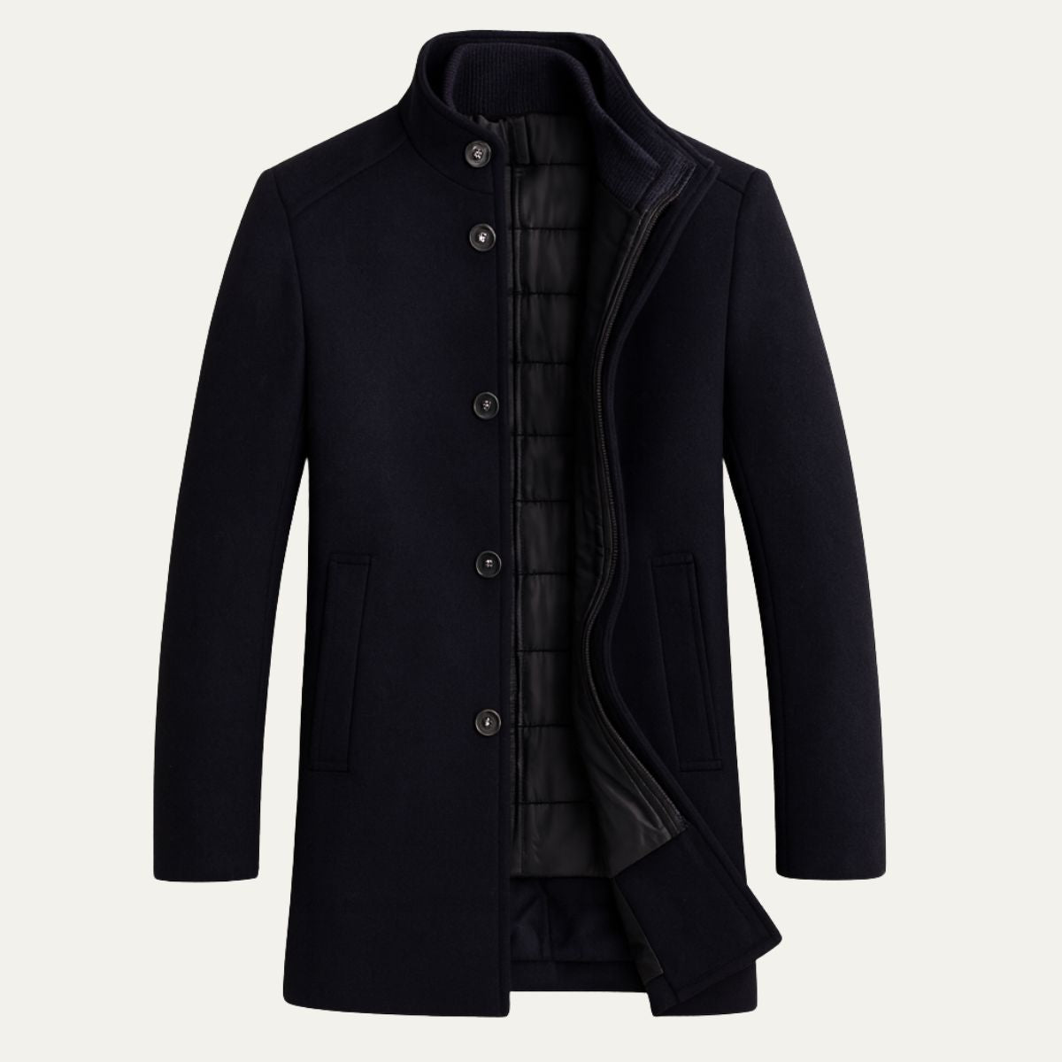 Manteau homme à col montant boutonné coupe droite 2