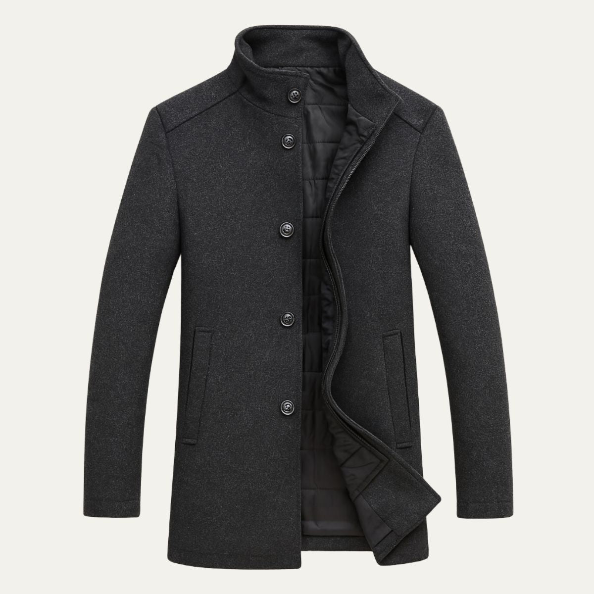 Manteau homme à col montant boutonné coupe droite 3