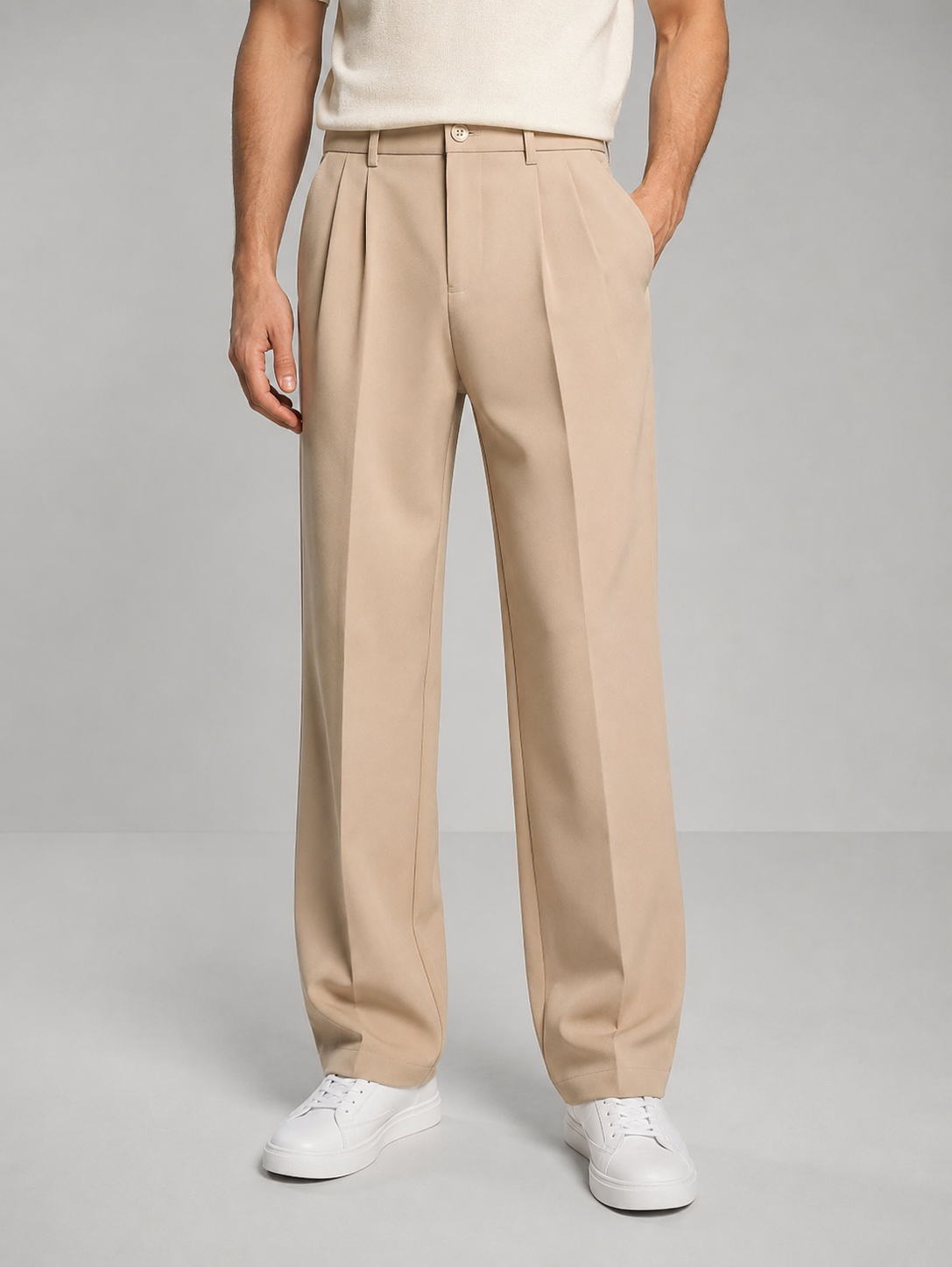 Pantalon homme à jambes larges et doubles plis 1