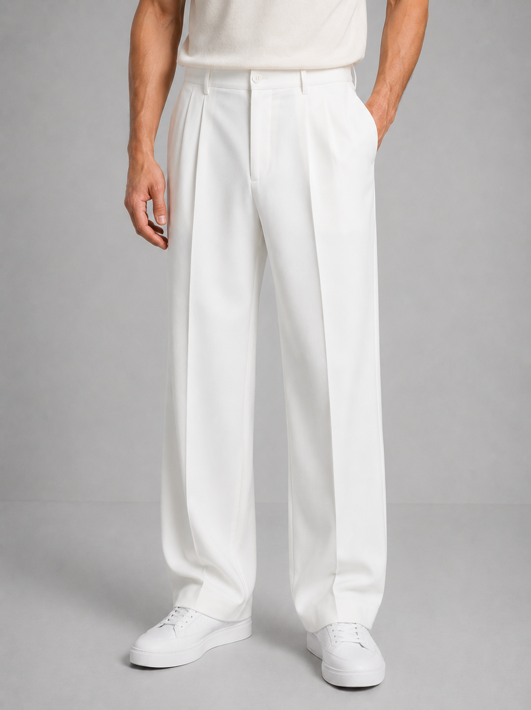 Pantalon homme à jambes larges et doubles plis 4