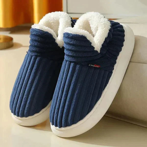 Pantoufles montantes homme doublées peluche à côtes et semelle antidérapante 1