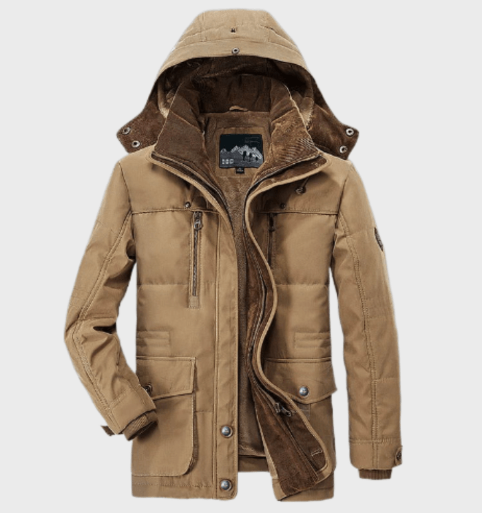 Parka homme à capuche à col montant et poches à rabat 1