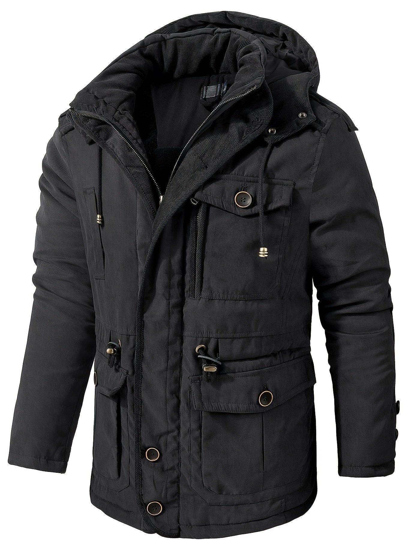 Parka homme à capuche à doublure chaude et poches cargo 1