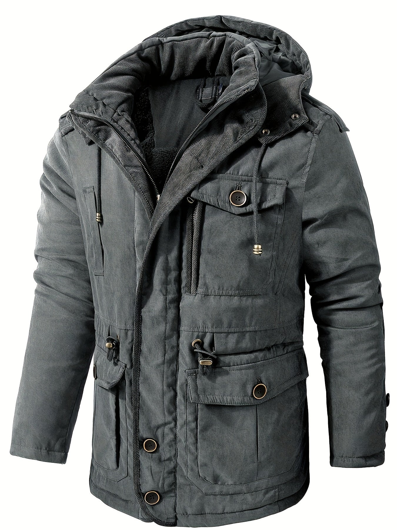 Parka homme à capuche à doublure chaude et poches cargo 2