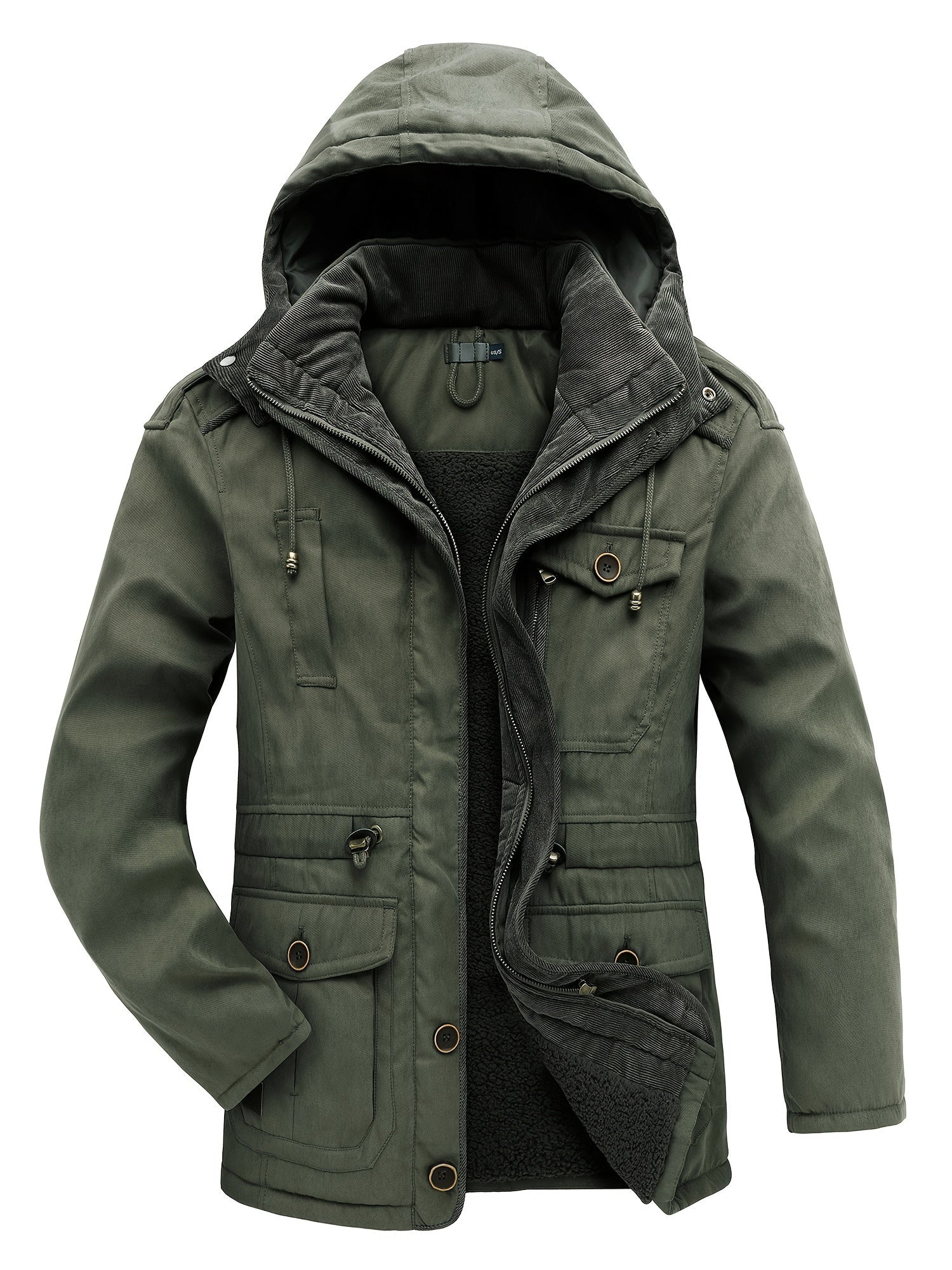 Parka homme à capuche à doublure chaude et poches cargo 4