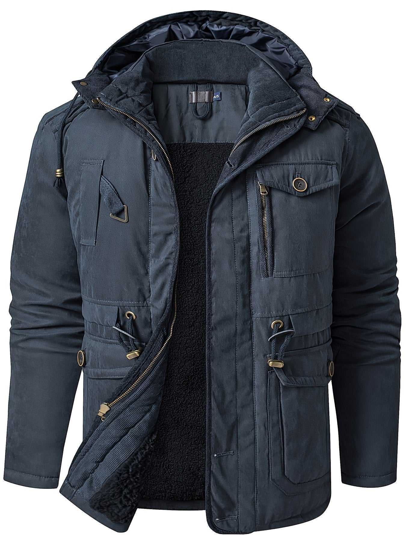 Parka homme à capuche à doublure chaude et poches cargo 5