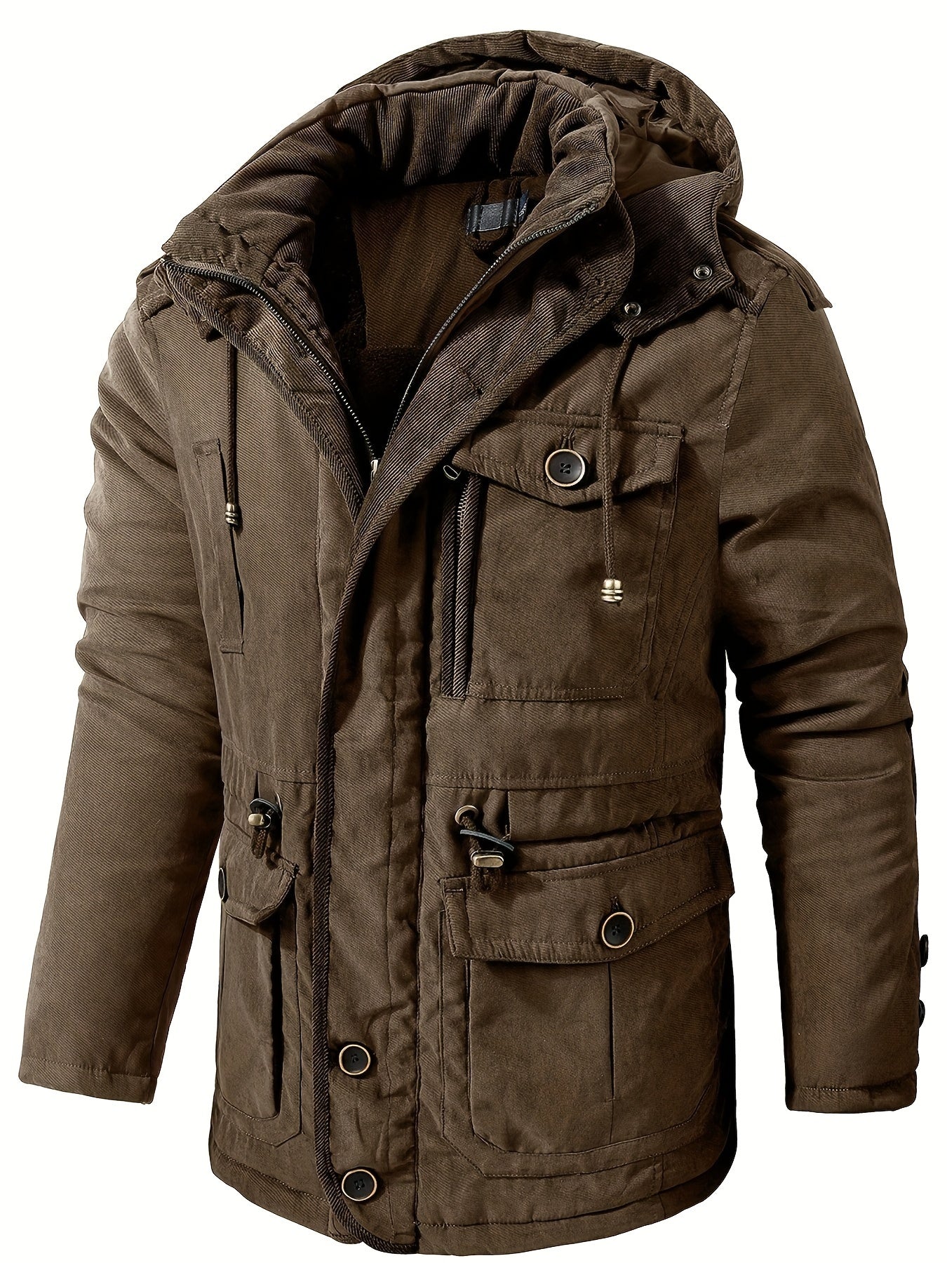 Parka homme à capuche à doublure chaude et poches cargo 6