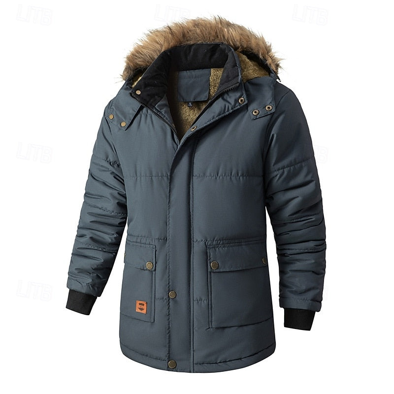 Parka homme à capuche en fausse fourrure et doublure polaire 1