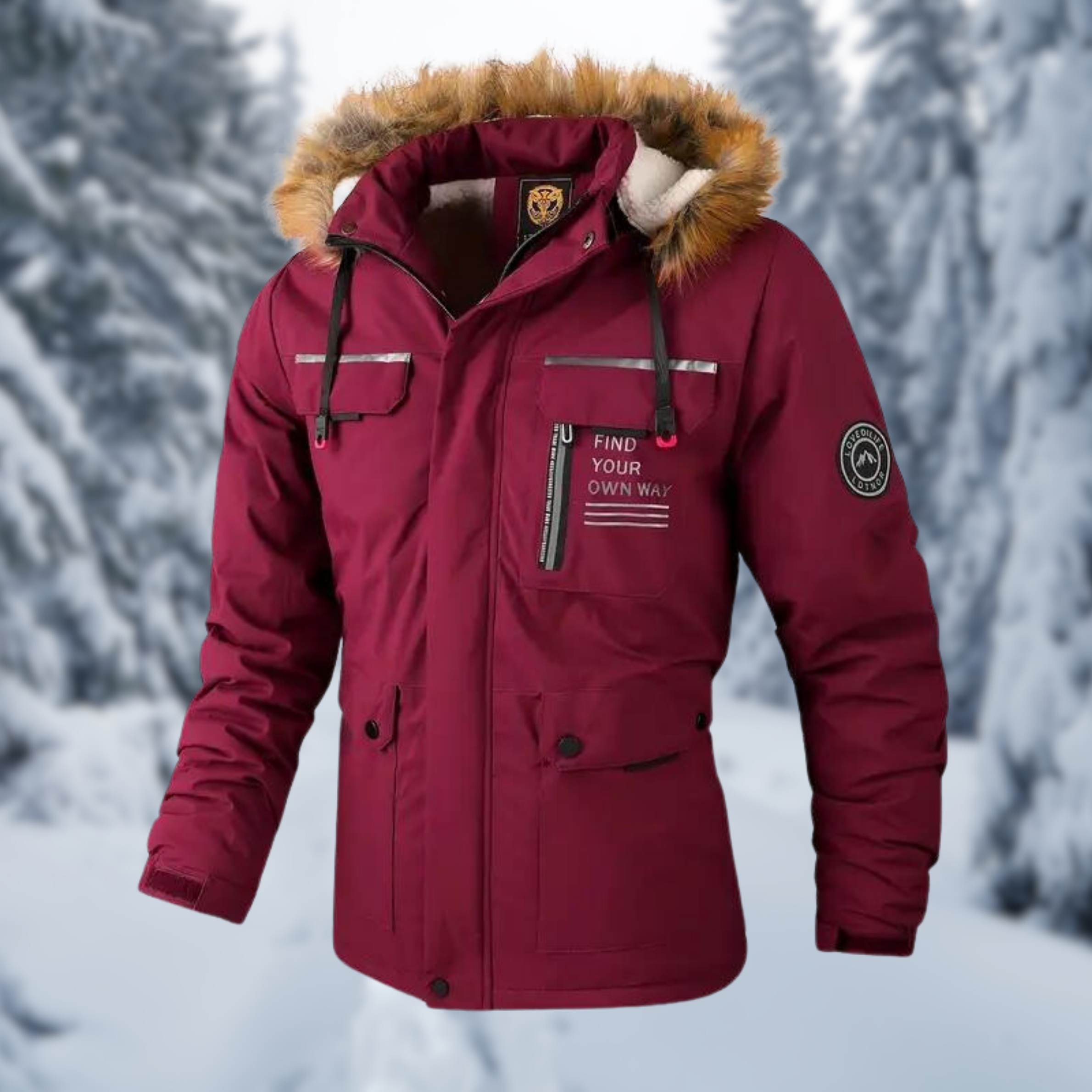 Parka homme déperlante à capuche en fausse fourrure et détails réfléchissants 2