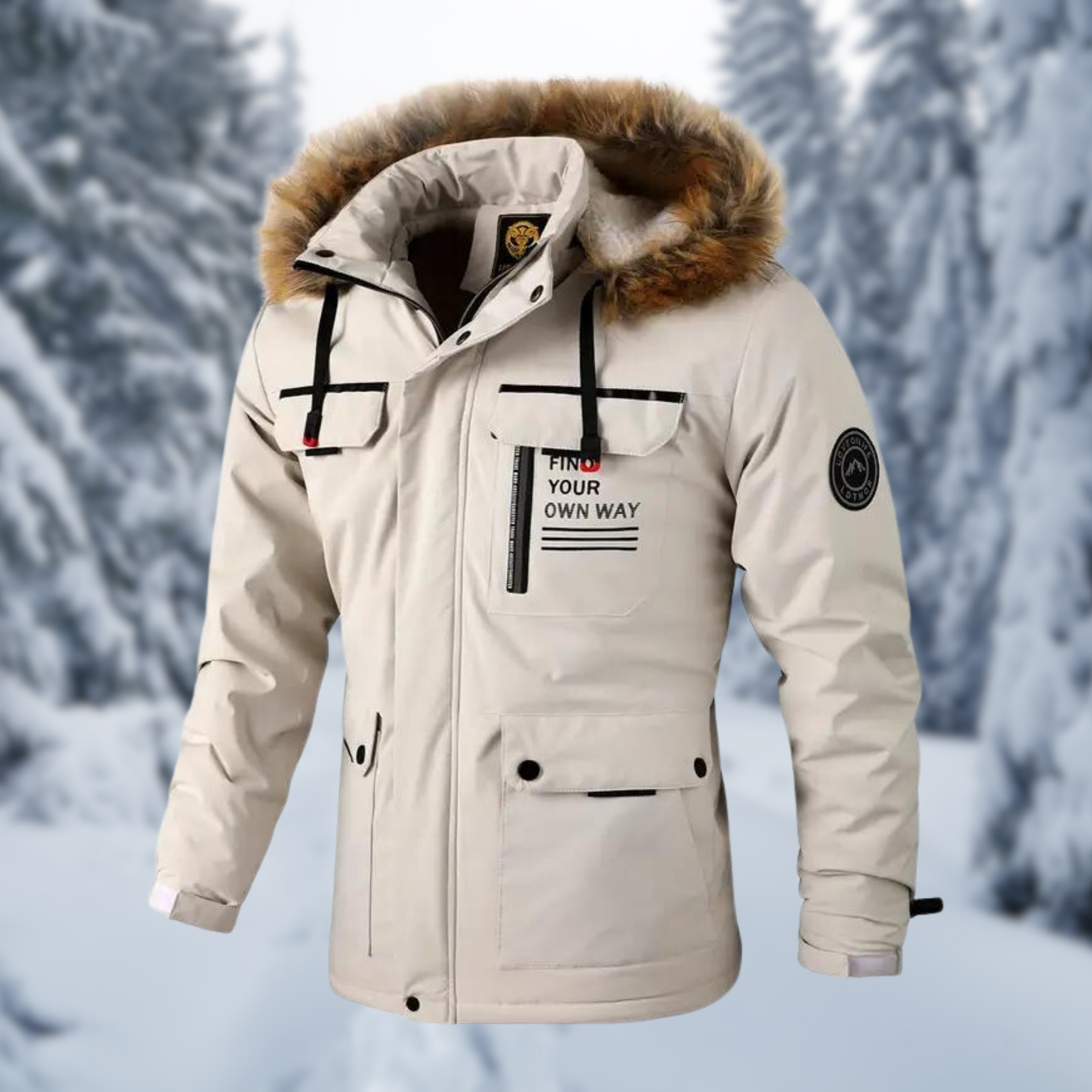 Parka homme déperlante à capuche en fausse fourrure et détails réfléchissants 4