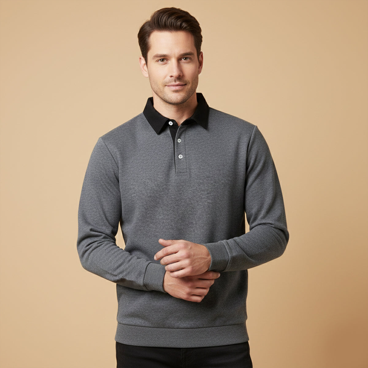 Polo homme à col contrasté et manches longues 10