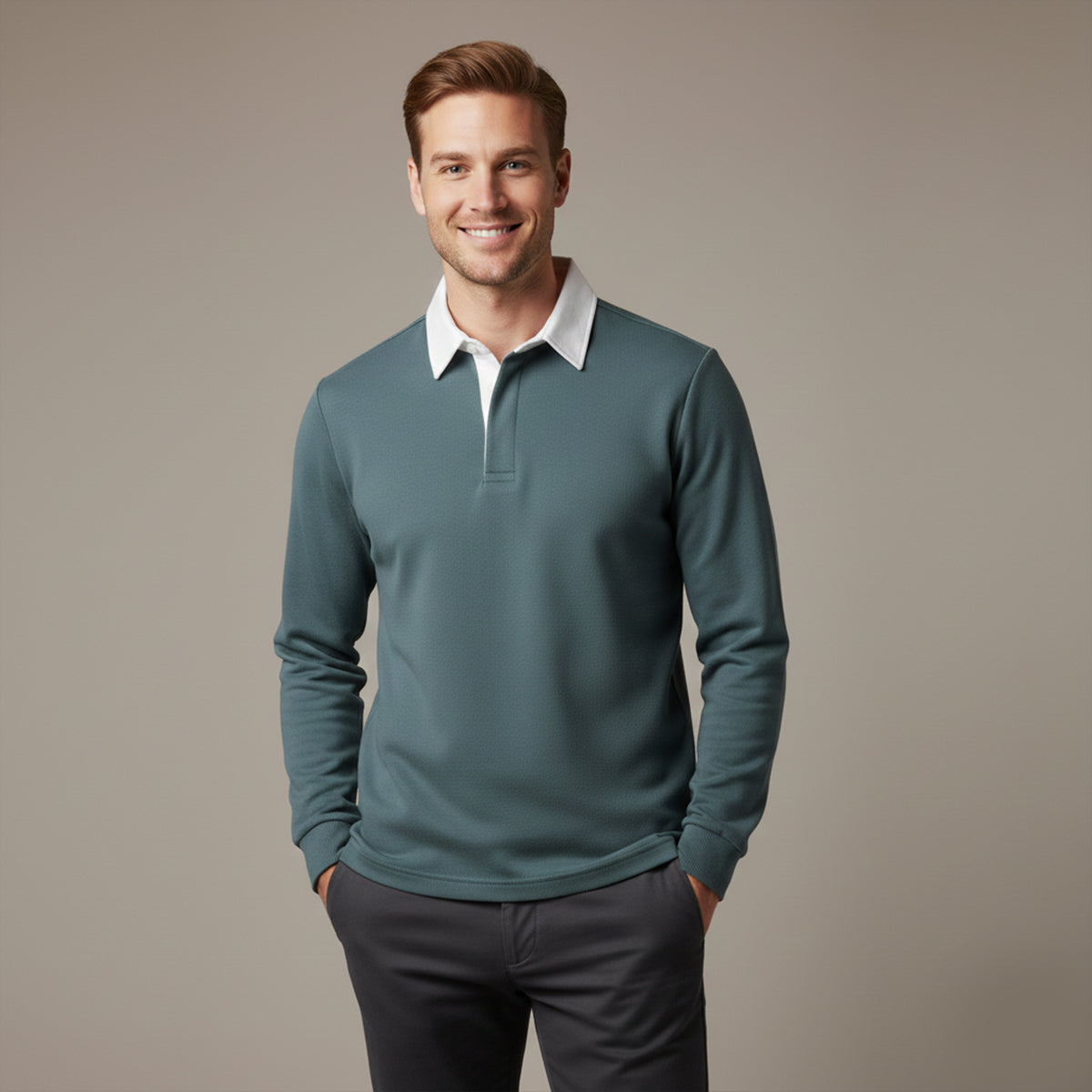 Polo homme à col contrasté et manches longues 12