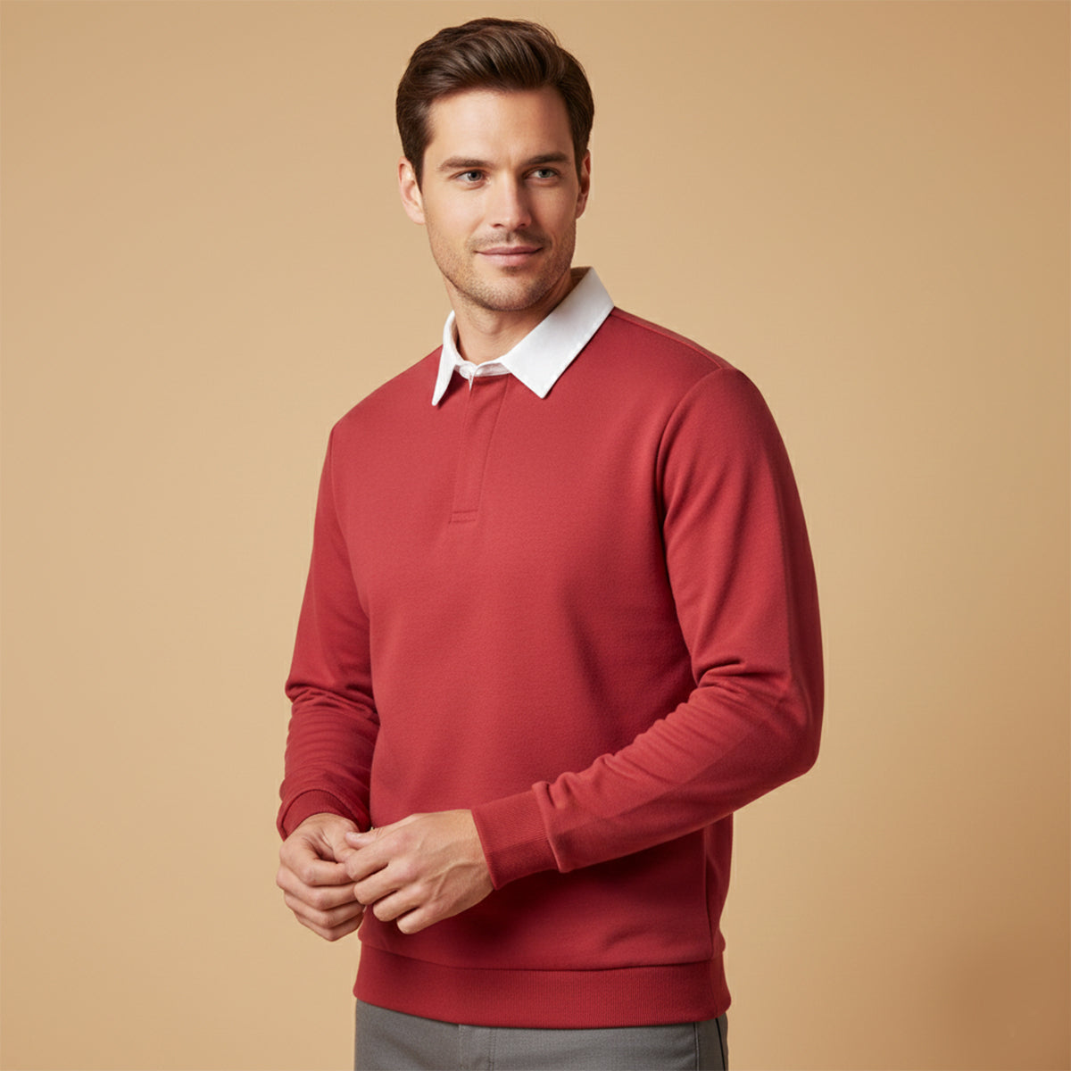 Polo homme à col contrasté et manches longues 14