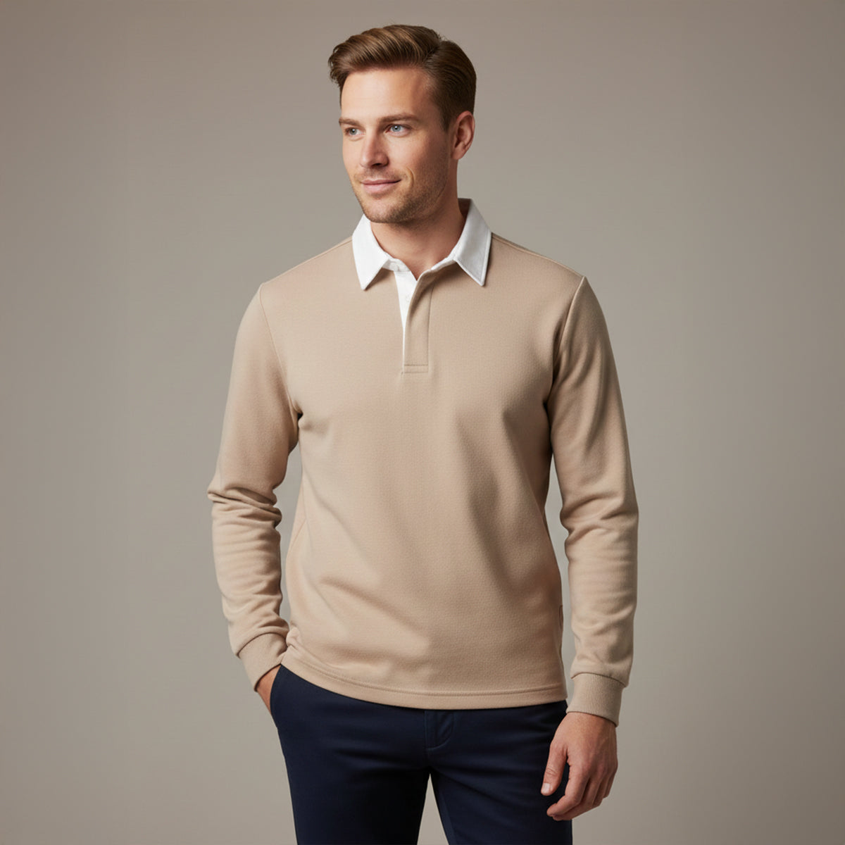 Polo homme à col contrasté et manches longues 7