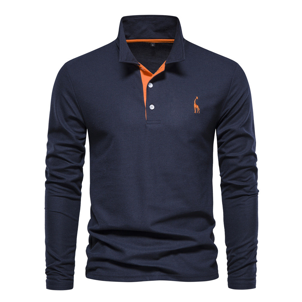 Polo homme à manches longues col contrasté et broderie 1