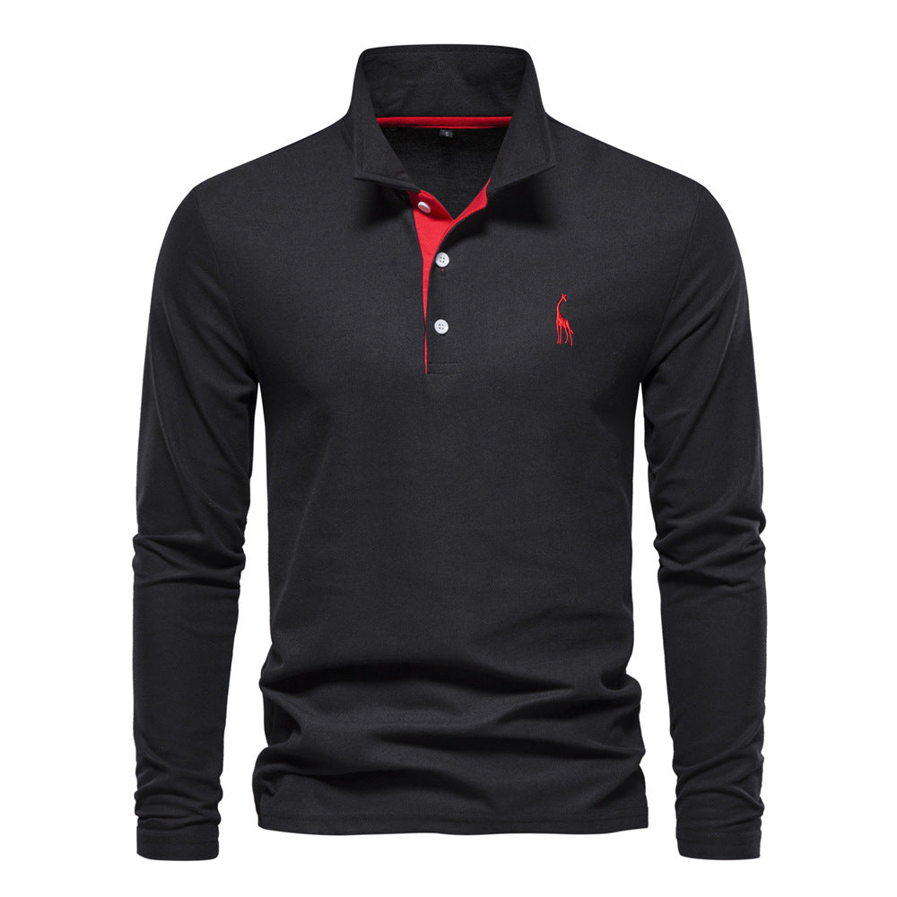 Polo homme à manches longues col contrasté et broderie 2