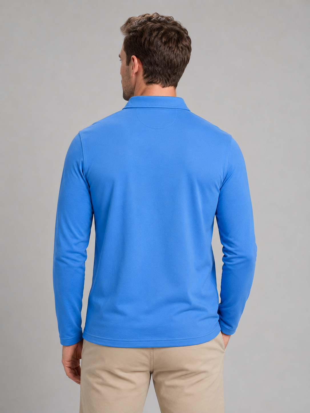 Polo homme à manches longues finition à carreaux et poche poitrine 5
