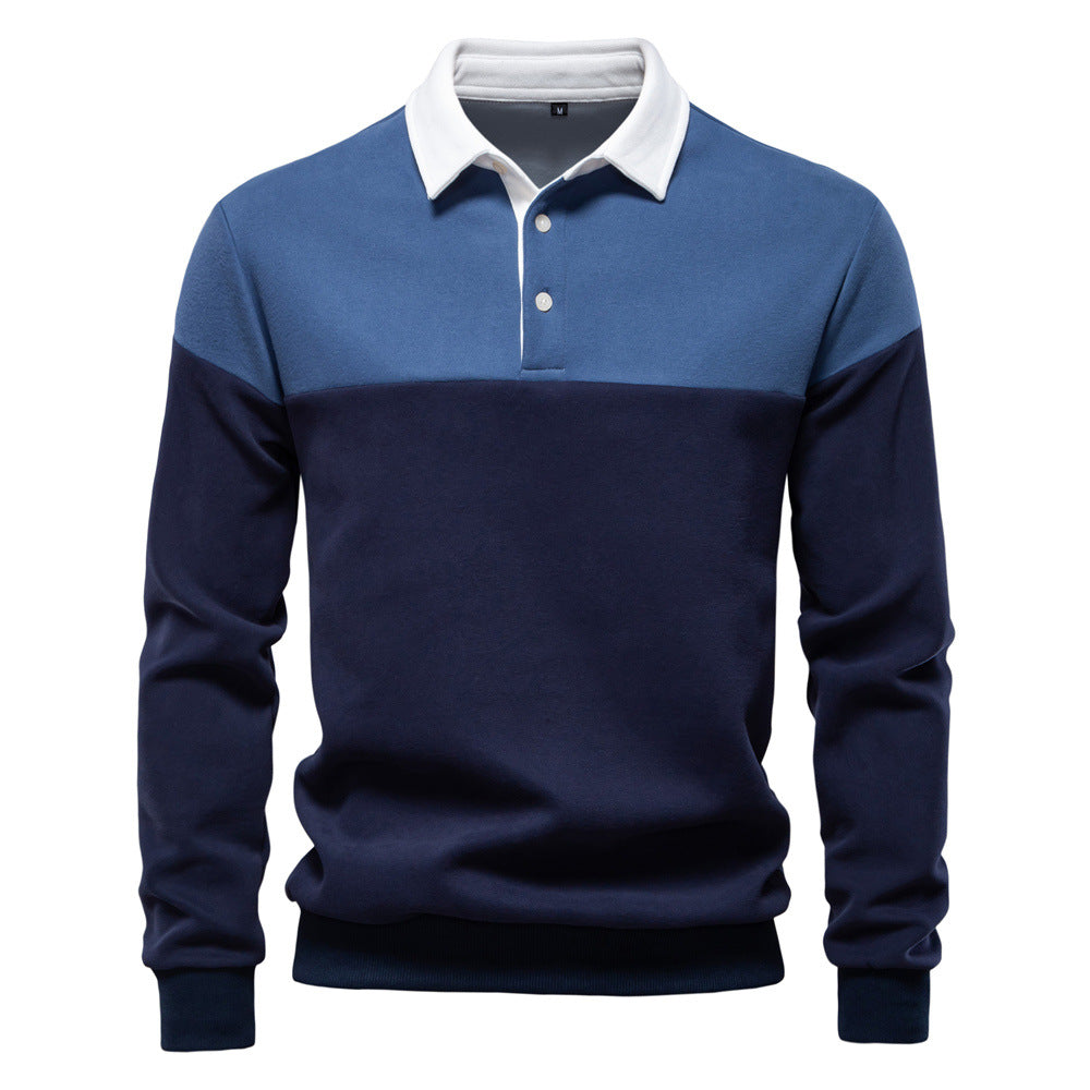 Polo homme maille bicolore à manches longues 1