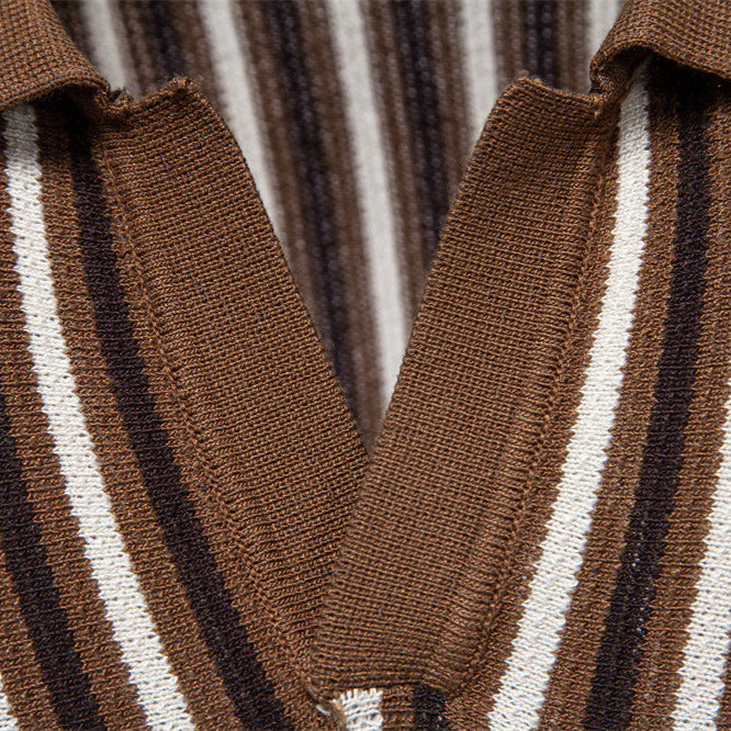 Polo maille homme rayé à col ouvert et manches courtes 8