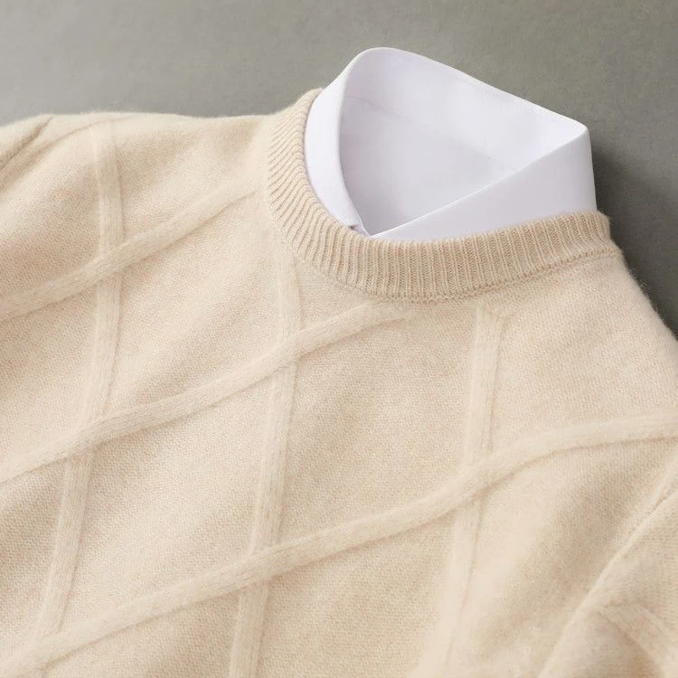 Pull col rond homme en laine à motif argyle 2