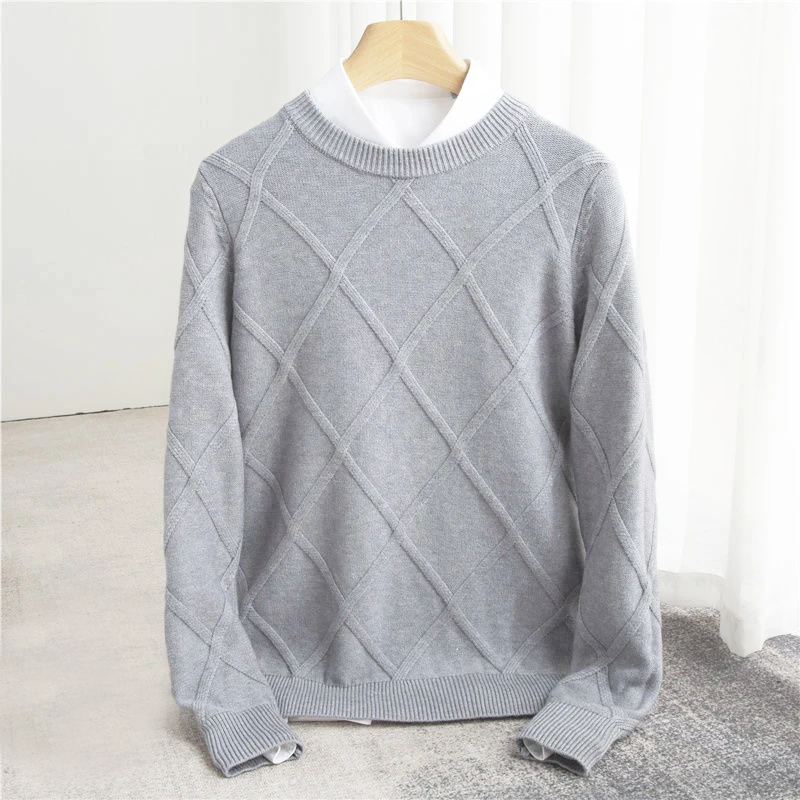 Pull col rond homme en laine à motif argyle 3