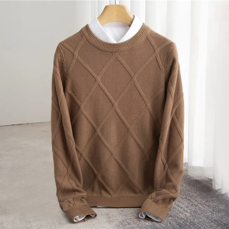 Pull col rond homme en laine à motif argyle 4