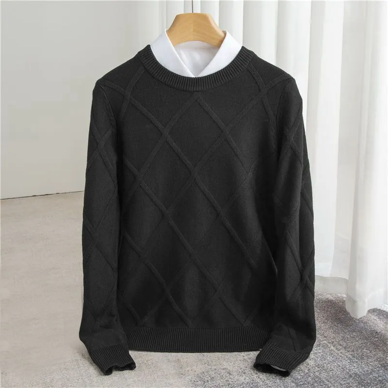 Pull col rond homme en laine à motif argyle 5