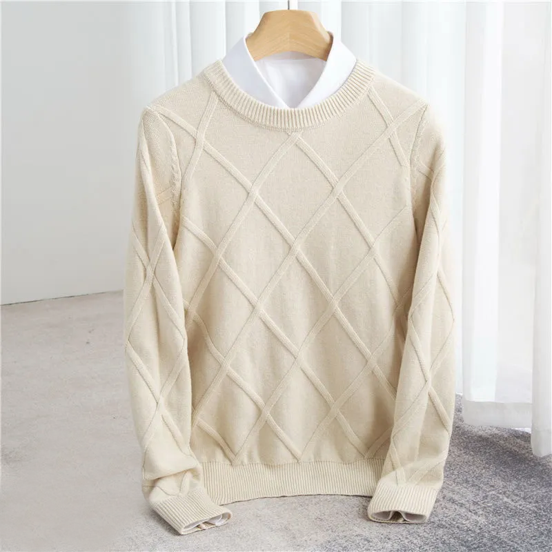 Pull col rond homme en laine à motif argyle 6