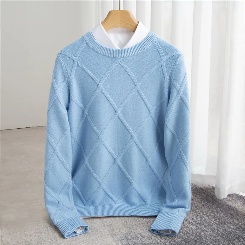 Pull col rond homme en laine à motif argyle 7
