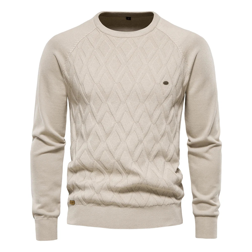 Pull col rond homme en maille texturée à motif losange 1