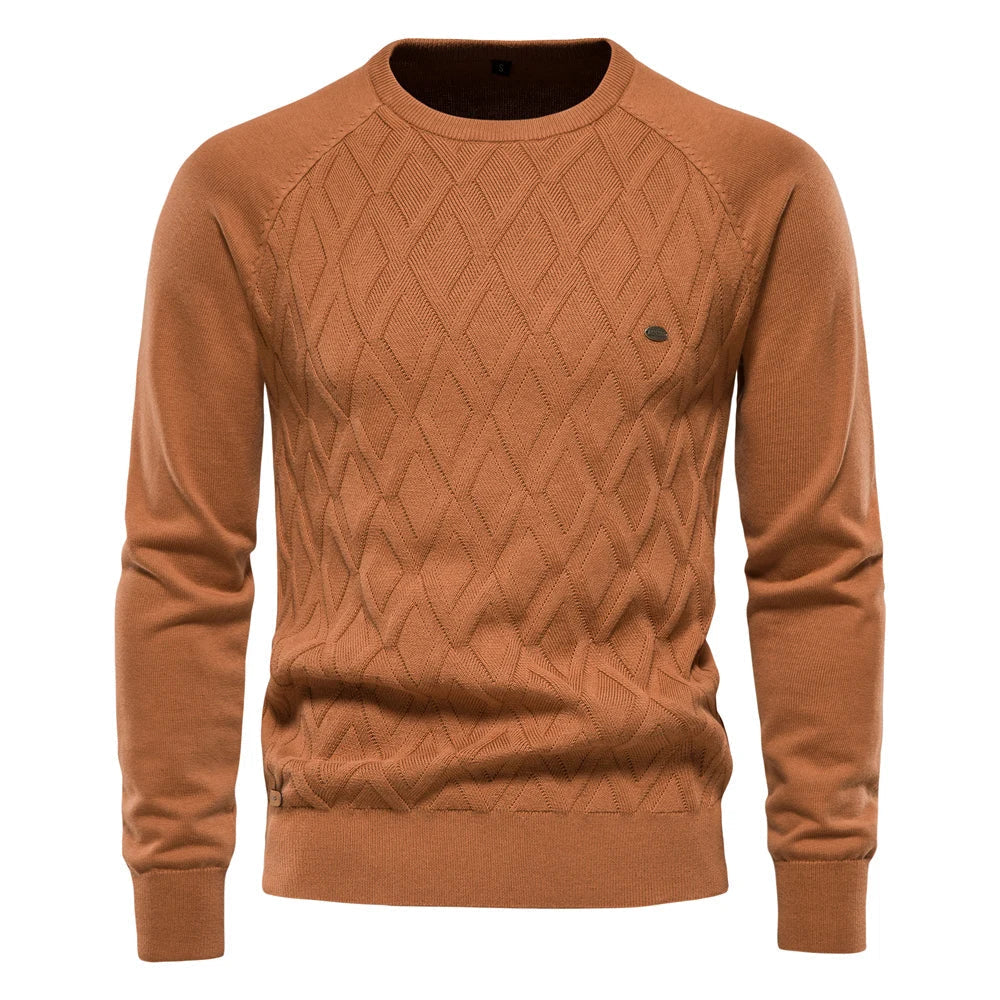 Pull col rond homme en maille texturée à motif losange 2