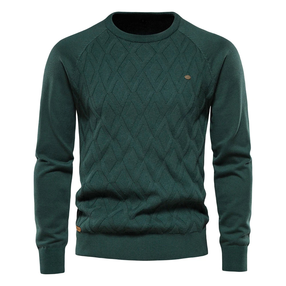 Pull col rond homme en maille texturée à motif losange 4