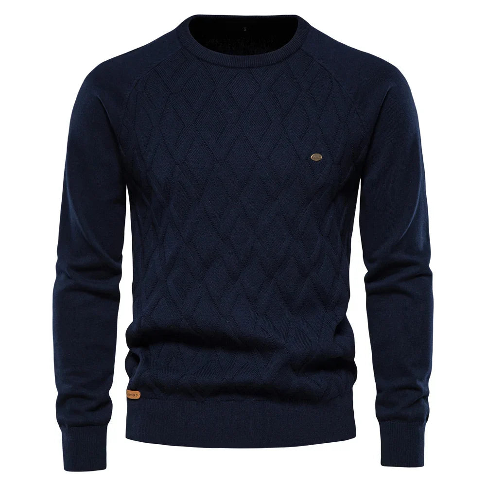 Pull col rond homme en maille texturée à motif losange 5